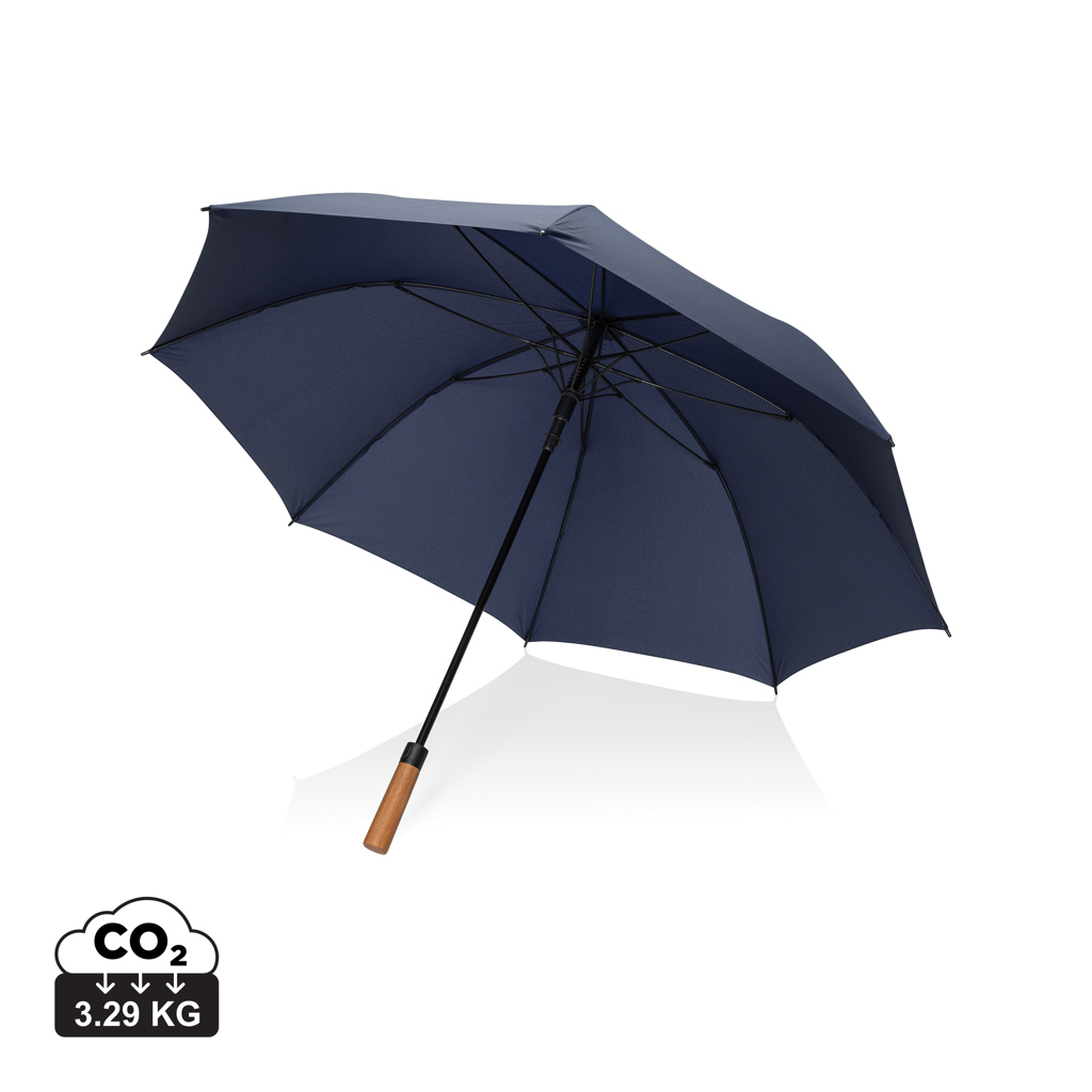 Parapluie 30" personnalisé poignée acacia et rPET Aware™ Tony Bleu marine